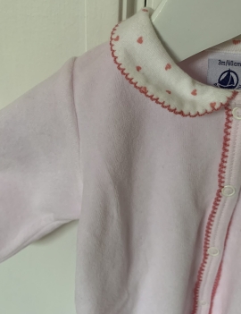 Tutina rosa in ciniglia con colletto a cuoricini 💕 PETIT BATEAU 3 Mesi 30€+ss