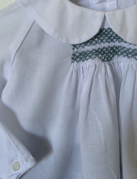 Camicino cotone bianco con ricamo GOCCO 3/6 Mesi 15€+ss pantalone color petrolio abbinato PETIT BATEAU 3 Mesi 15€+ss (il completo 25€)